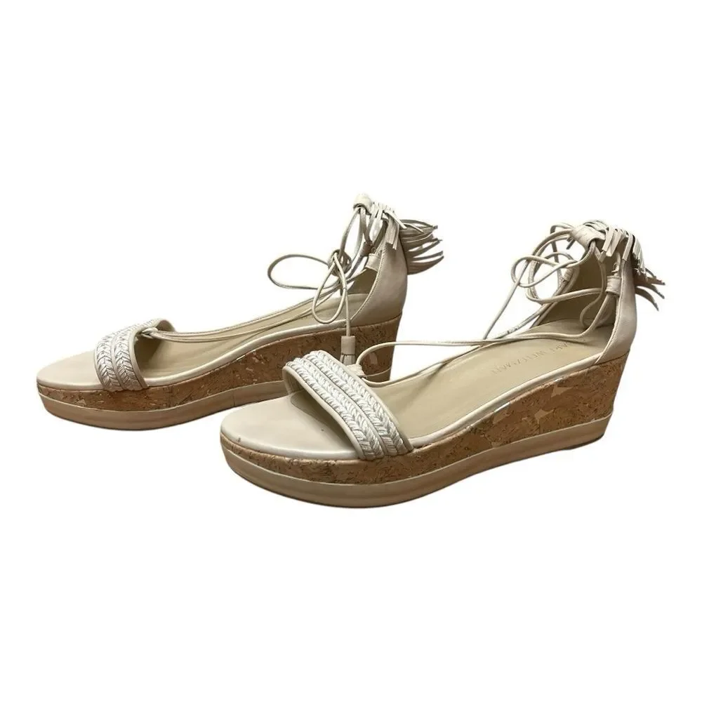 Stuart Weitzman Cream Wedge Sandals Lace Up Fringe Tassels Bohemian Sz 10 - Picture 10 of 10